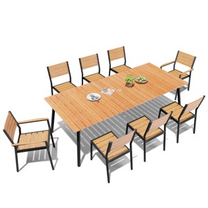 Crestlive Products 7pc Aluminum Patio Dinning Set 72in Table and 6 Chairs Plastic Wood Top with Umbrella Hole for Outdoor Pool Lawn - 1 of 4