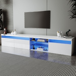 TIRAMISUBEST Unique TV Stand with 2 Glass Shelves and LED Light, Ample Storage Space Media Console, Versatile TV Cabinet for Living Room - 1 of 4