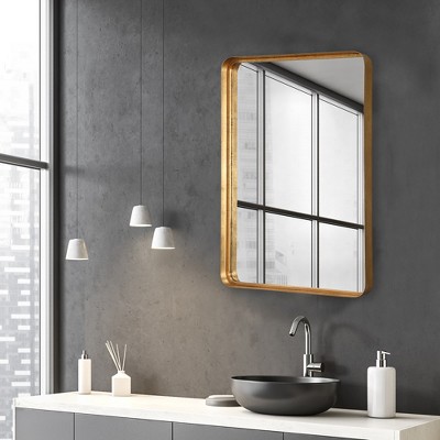 Antiqued Gold Leaf Rectangular Wall Mirror with Beveled Glass