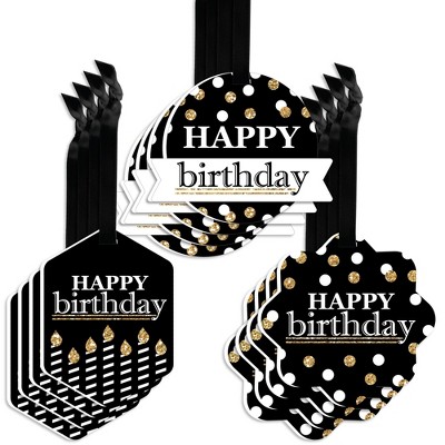 Big Dot of Happiness Adult Happy Birthday - Gold - Assorted Hanging Birthday Party Favor Tags - Gift Tag Toppers - Set of 12