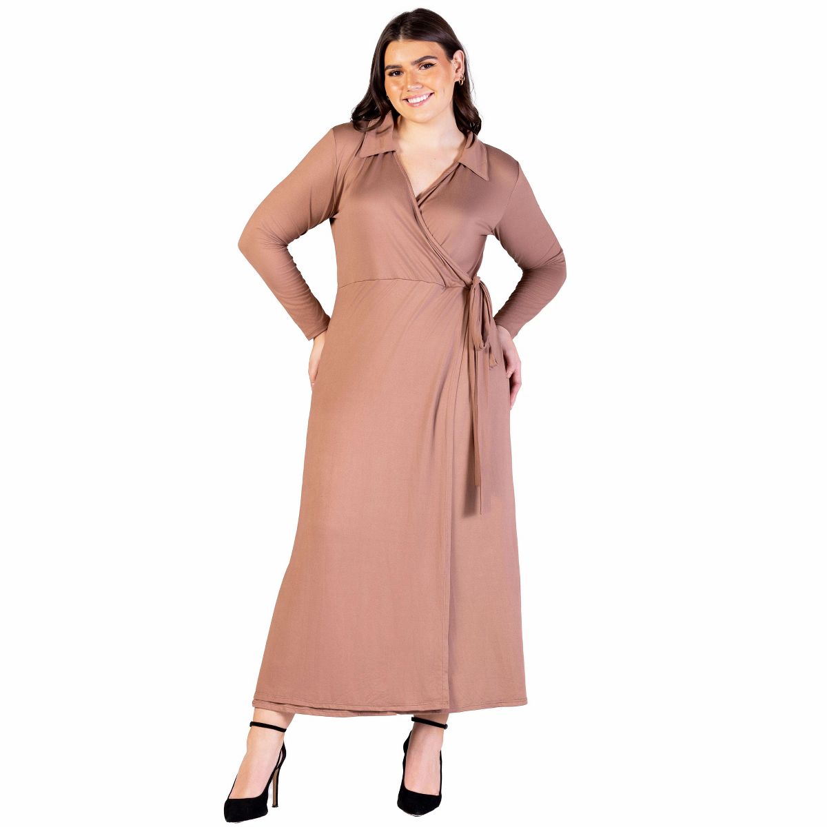 Plus Size Comfortable Collared Wrap Maxi Dress - 24seven Comfort Apparel™ - thumbnail 6