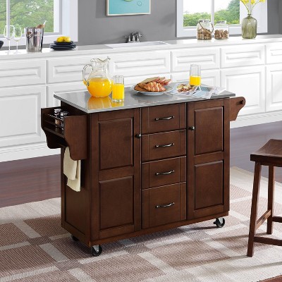 Mahogany and Stainless Steel Kitchen Cart with Spice Rack