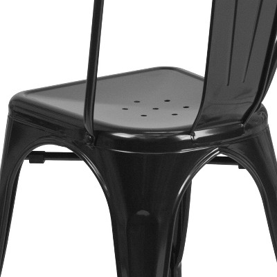 Black Metal Slatted Back Dining Chair with Square Seat