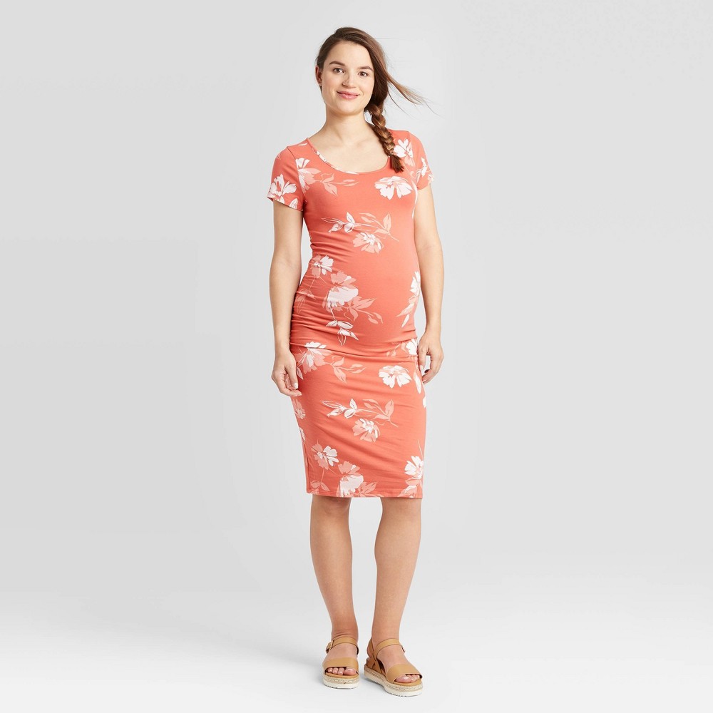 Floral Print Short Sleeve T-Shirt Maternity Dress - Isabel Maternity by Ingrid & Isabel Red XS was $24.99 now $10.0 (60.0% off)