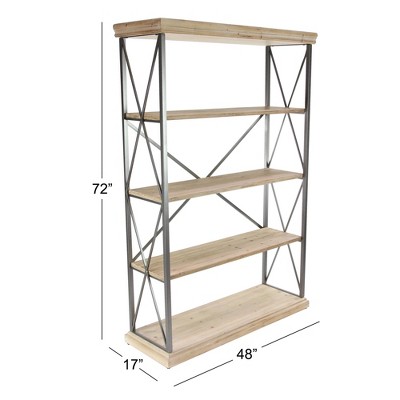 Industrial Brown Wood and Metal 5-Tier Shelving Unit