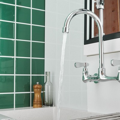 Polished Chrome Double Handle Wall Mount Kitchen Faucet