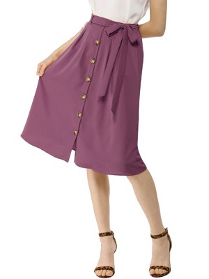 Allegra K Women's Button Front Casual High Waist Belted Midi Flare Skirt