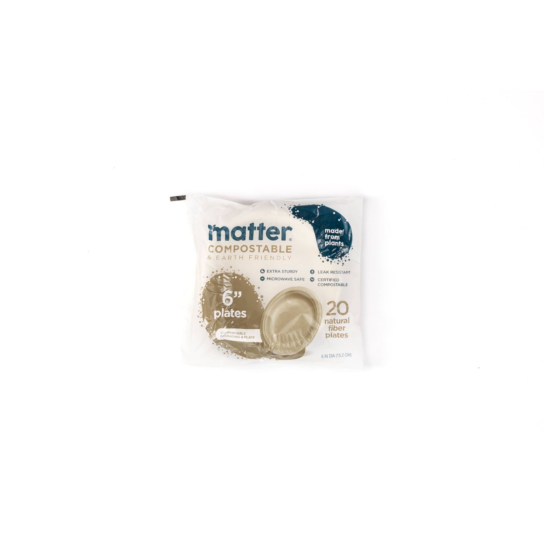 Matter Compostable Fiber Disposable Dessert Plates 6" - Natural - 20ct