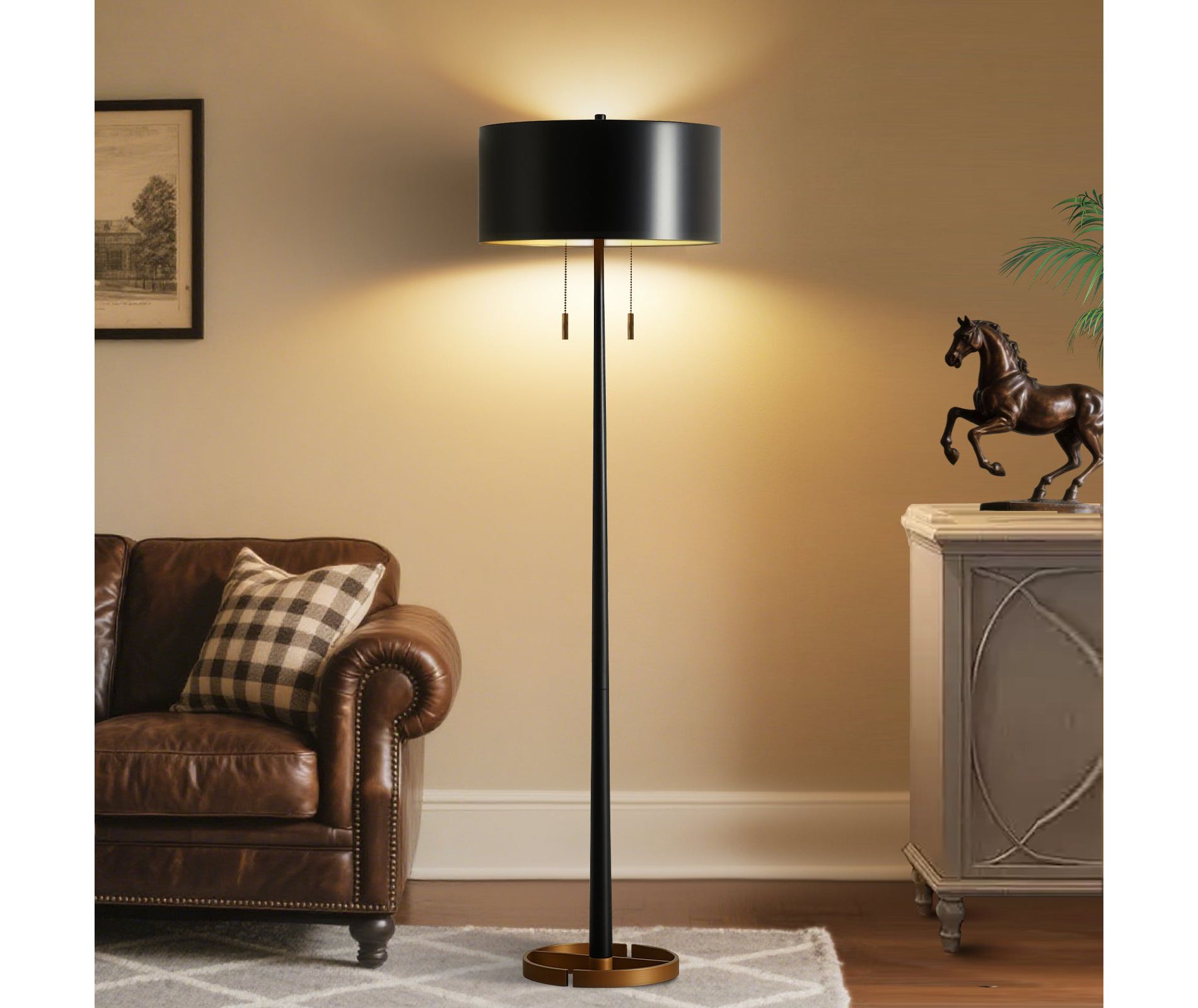 GTCLIGHTING Metal Black Floor Lamp for Living Room,60" Modern Standing Lamp with Dual Pull Chain Switch for Bedroom Office