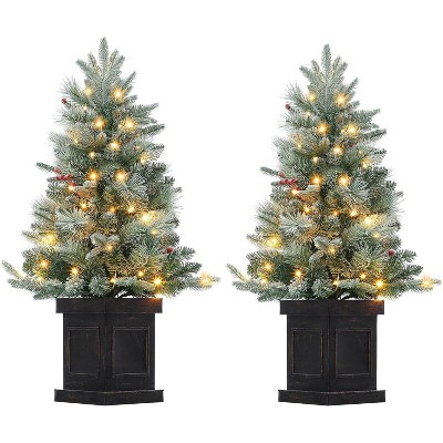 GAOMON 3 ft Prelit Artificial Christmas Tress with 78 Warm White Lights, Brown Lamp Base, Snow Flocked Xmas Tree for Christmas