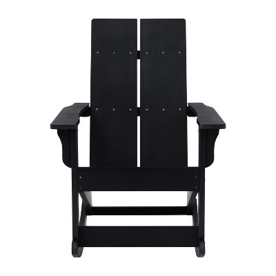 Emma + Oliver Black Poly Resin Adirondack Rocking Chair with Arms