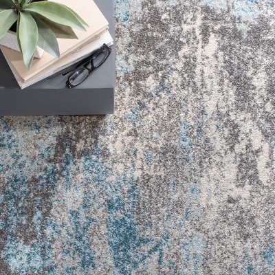 Hand-knotted Grey and Blue Abstract Synthetic Runner Rug