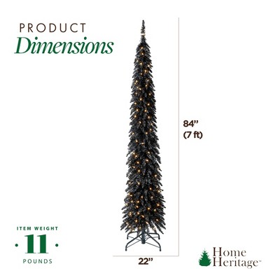 7-Foot Black Pencil Prelit Artificial Christmas Tree with LED Lights