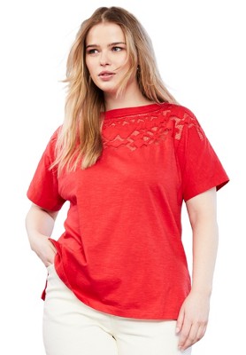 June + Vie by Roaman's Women's Plus Size Openwork Boatneck Shirt