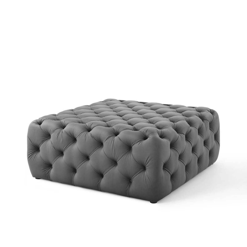 Amour Tufted Button Large Square Performance Velvet Ottoman Gray - Modway, 4 of 10