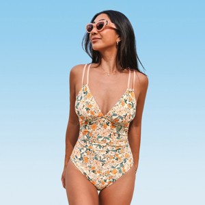 Women's Floral Dual Strap Cutout Back One-Piece Swimsuit - Cupshe - 1 of 4