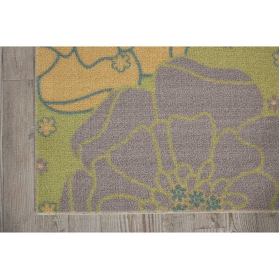 Floral Bliss Green Synthetic 2'3" x 8' Indoor/Outdoor Area Rug
