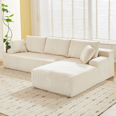 Cloud Sectional Couch 106" Modern L-Shape Corner Modular Upholstered Sofa with Loveseat Chaise Deep Seat Plush Corduroy Fabric Foam Cushions Dark