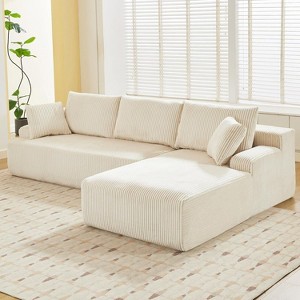 Cloud Sectional Couch 106" Modern L-Shape Corner Modular Upholstered Sofa with Loveseat Chaise Deep Seat Plush Corduroy Fabric Foam Cushions Dark - 1 of 3