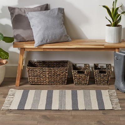 Hand-Loomed Gray Stripe Cotton Accent Rug 24"x36"