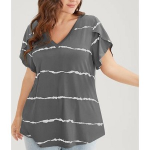 Clearlove Plus Size Tops for Women Summer Criss Cross Elbow Sleeve Shirts Dressy Casual Loose Fit Oversized Floral Blouses - 1 of 3