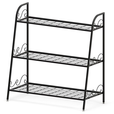 Tangkula Metal Plant Stand 3-Tier Potted Holder Ladder-Shapped Storage Rack Shelf Shoe Rack for Outdoor Indoor Use