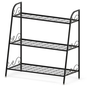 Tangkula Metal Plant Stand 3-Tier Potted Holder Ladder-Shapped Storage Rack Shelf Shoe Rack for Outdoor Indoor Use - 1 of 4