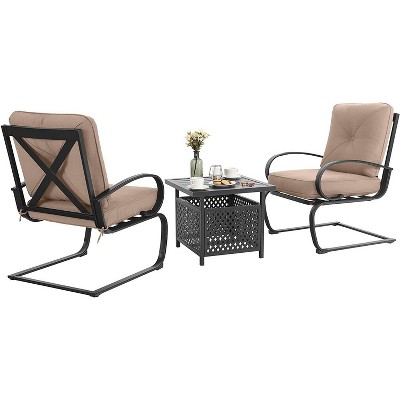 3pc Patio Bistro Set with Square Umbrella Table - Beige - Captiva Designs