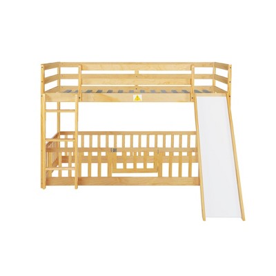 YOOCOZZ Twin over Twin Floor Bunk Bed with Slide and Ladder