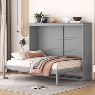 Queen Size Mobile Murphy Bed With Drawer And Little Shelves On Each Side,  White - Modernluxe : Target
