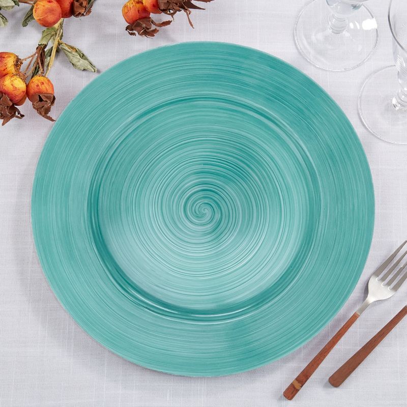 Saro Lifestyle Polished Ceramic Look Charger Plate (Set of 4), 13", Blue, 4 of 5