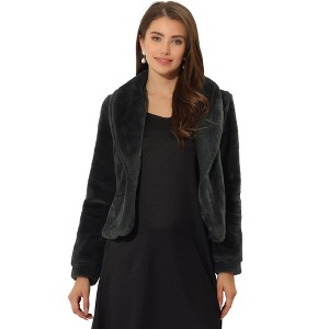 INSPIRE CHIC Women's Cropped Lapel Long Sleeve Fluffy Faux Fur Jackets - 1 of 4