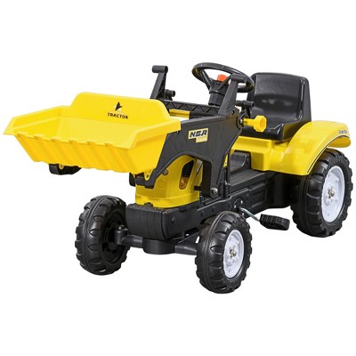 Kids Yellow Manual Pedal Ride-On Excavator with Front Loader