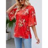MISSKY Women's 3/4 Sleeve Tunic Tops Casual V Neck Dress Shirts Floral Printed Loose Fit Pleated Blouses - 3 of 4