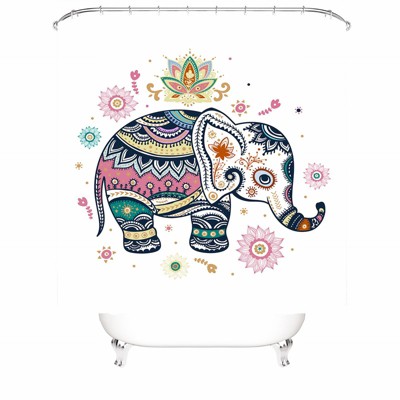 Ethnic Elephant Shower Curtains for Bathroom Waterproof Fabric Bath Curtain Durable Soft Stylish Bathroom Decor 72x72 Inch