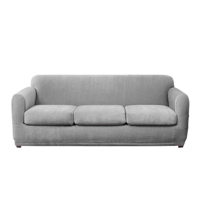Stretch Modern Block 3 Seat Sofa Slipcover Gray - Sure Fit, 1 of 5