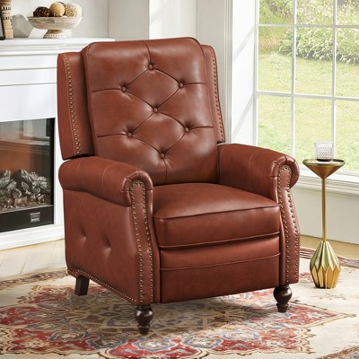 Arceso Modern Faux Leather Push Back Recliner Chair with Nailhead Trim & Plush Foam Padding - Manual Reclining Upholstered Chair for Living Room