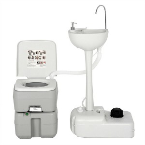 Costway Outdoor Wash Sink and Potable Toilet Set 4.5 Gallon Sink & 5.3 Gallon Toilet - 1 of 4