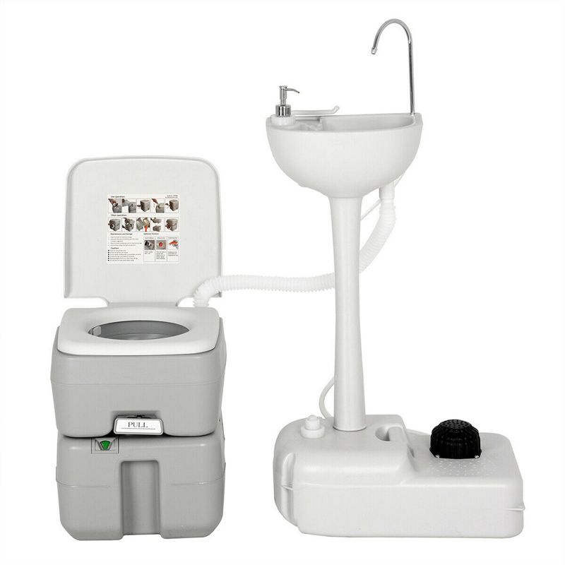 Costway Outdoor Wash Sink and Potable Toilet Set 4.5 Gallon Sink & 5.3 Gallon Toilet, 1 of 11