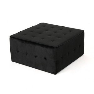 Christopher Knight Home Judson Glam Tufted Velvet Ottoman Black: Luxury Round, No Assembly Required - 1 of 4