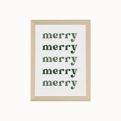 7" x 10" Merry Merry Merry Natural Frame Wall Canvas - Petal Lane: Christmas Art, Vertical Digital Print