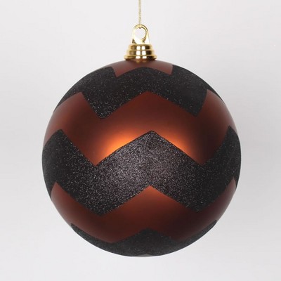Vickerman 8" Matte and Glitter Chevron Shatterproof Christmas Ball Ornament - Copper/Black