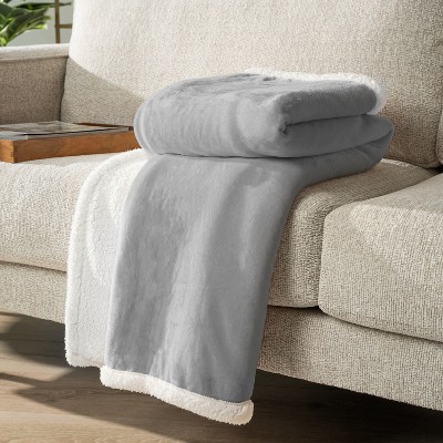 Light Gray Reversible Sherpa Fleece Throw Blanket
