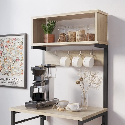 Light Oak Adjustable 5-Tier Kitchen Rack with Hooks
