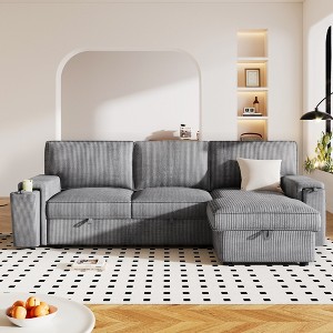 VYNXARIA Upholstery Sleeper Sectional Sofa with Storage Bags and 2 cup holders on Arms - 1 of 4