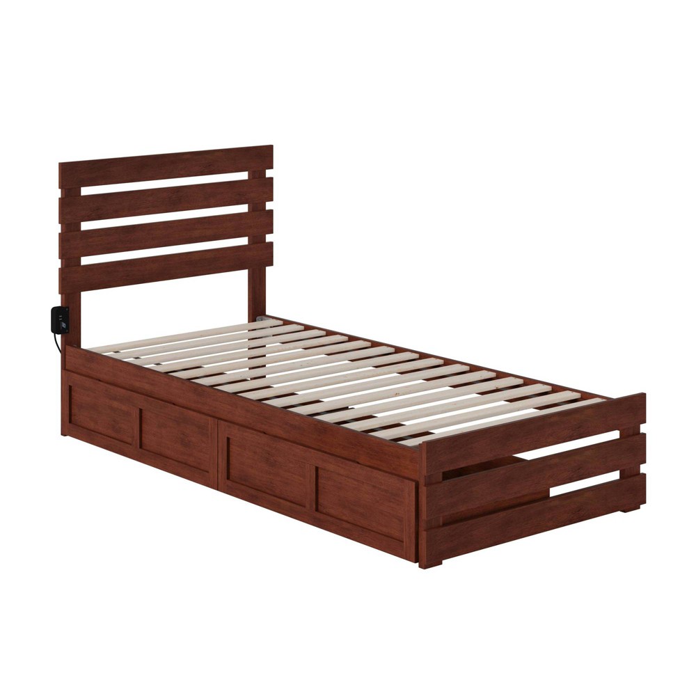 Photos - Bed Frame AFI Twin Oxford Bed with Footboard and USB Turbo Charger with 2 XL Drawers Wal 