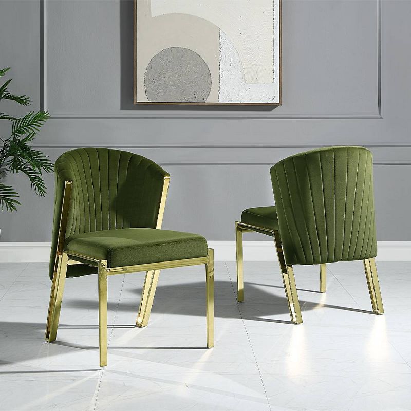 21&#34; Fallon Accent Chair Green Velvet Mirrored Gold Finish - Acme Furniture, 1 of 9