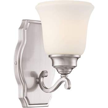 Minka Lavery Vintage Wall Light Sconce Brushed Nickel Hardwired 5 1/2" Fixture Etched Opal Glass Bell Shade for Bedroom Bathroom