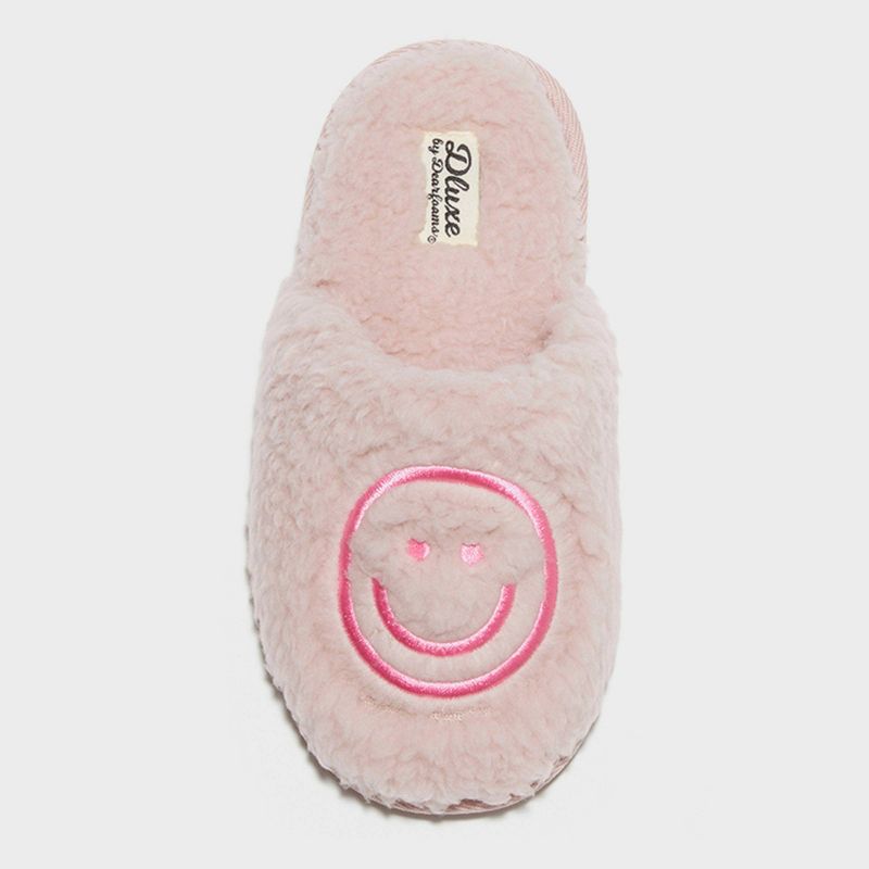 dluxe by dearfoams Girls' Happy Face Scuff Slippers - Light Pink, 3 of 5