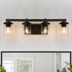 LNC Sturgeon Black Bathroom Vanity Light with Clear Glass, Modern, 3-Light, 4-Light - 1 of 4